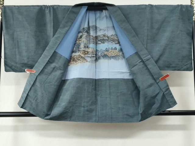 平和屋着物●男性 紬 アンサンブル 色無地 藍色 やまと誂製 キングサイズ 正絹 逸品 CABC6976yc