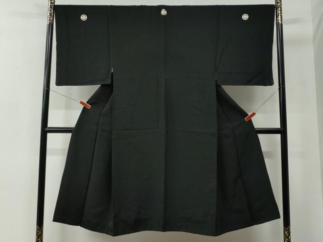 平和屋着物●男性 黒紋付 紬地 正絹 逸品 CABC6988yc