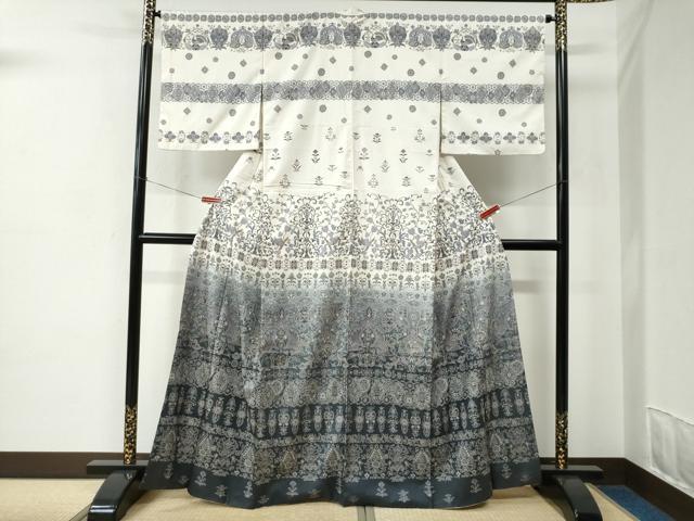 平和屋着物●訪問着 孔雀更紗吉祥花唐草文 御召縮緬 京都きもの友禅扱い 正絹 逸品 CABC7020yc