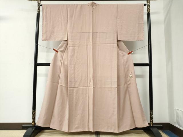 平和屋着物●上質な色無地 草木染 椿地紋 水柿色 鈴乃屋扱い 正絹 逸品 未使用 CABC7032yc