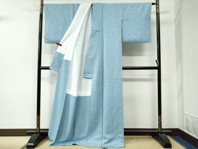 平和屋着物●上質な色無地 草花地紋 浅縹色 さが美扱い ロング丈 正絹 逸品 CABC7035yc
