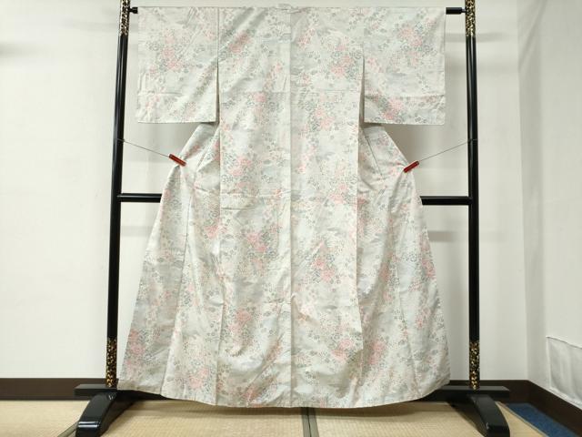 平和屋着物●本場大島紬 白大島 9マルキ 地紙短冊吉祥草花文 正絹 逸品 CABC7yc084