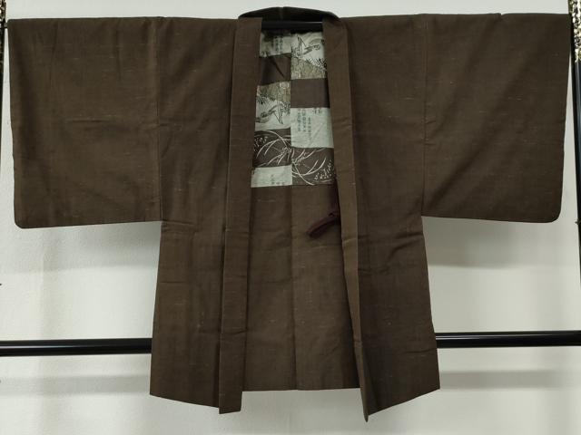 平和屋着物●男性 紬 アンサンブル 色無地 憲法色 正絹 逸品 CABC7087yc