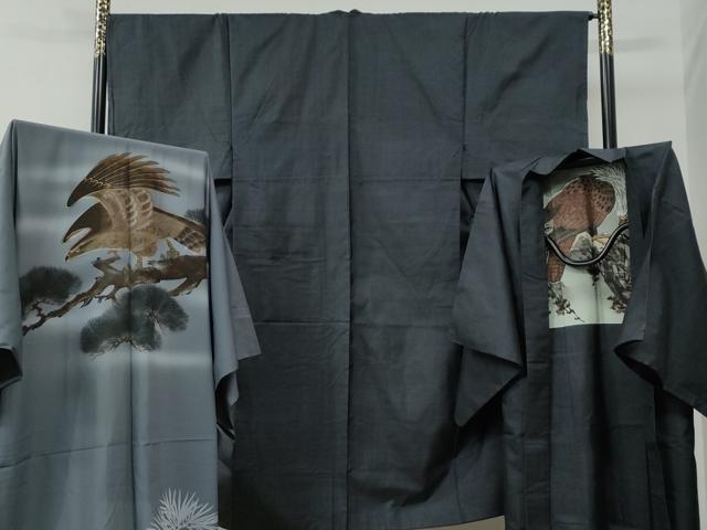 平和屋着物●男性 本場大島紬 アンサンブル・長襦袢セット 100亀甲 総詰め 羽裏・長襦袢:鷹 正絹 逸品 CABC7125yc