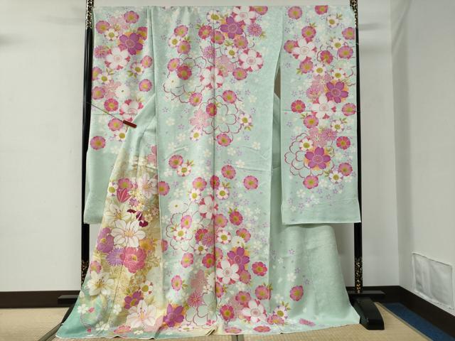 平和屋着物●豪華振袖 花蝶文 暈し染め 銀通し地 仮絵羽 逸品 未使用 CABC7128yc