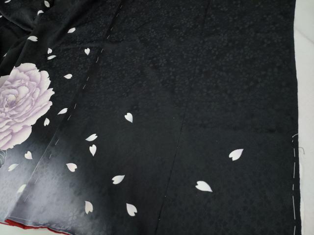 平和屋着物●豪華振袖 薔薇 暈し染め 黒地 金彩 仮絵羽 逸品 未使用 CABC7131yc