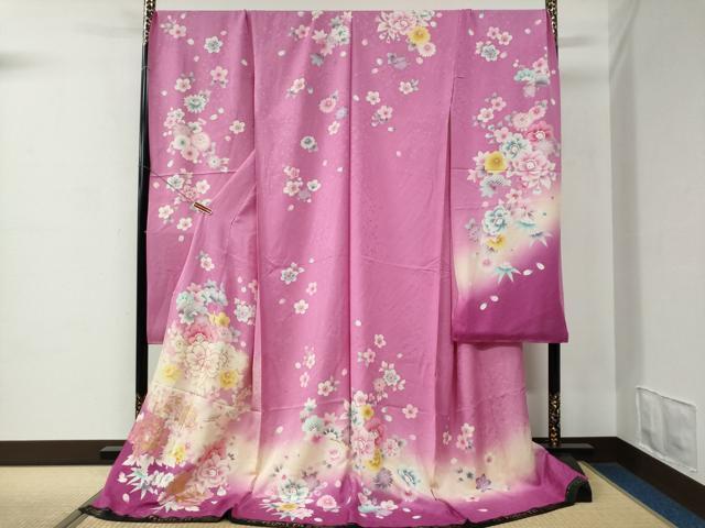 平和屋着物●豪華振袖 舞花文 ラメ糸 暈し染め 銀通し地 仮絵羽 逸品 未使用 CABC7144yc