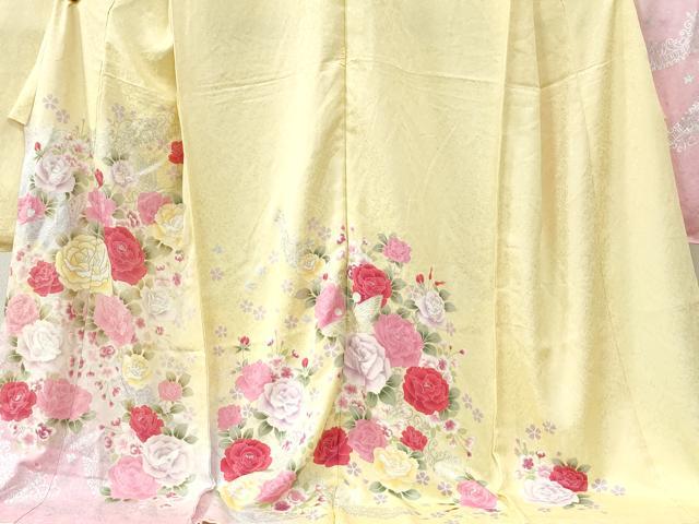 平和屋着物●豪華振袖 薔薇 蝶 暈し染め 金彩 仮絵羽 逸品 未使用 CABC7154yc