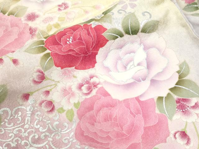 平和屋着物●豪華振袖 薔薇 蝶 暈し染め 金彩 仮絵羽 逸品 未使用 CABC7154yc