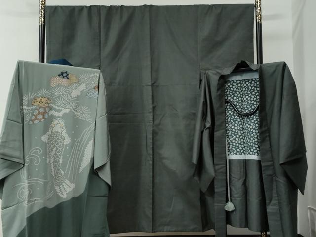 平和屋着物●男性　本場大島紬　アンサンブル・長襦袢セット　160亀甲　総詰め　正絹　逸品　CABC7158yc 平和屋着物○男性 本場大島紬 アンサンブル・長襦袢セット 160亀甲 総