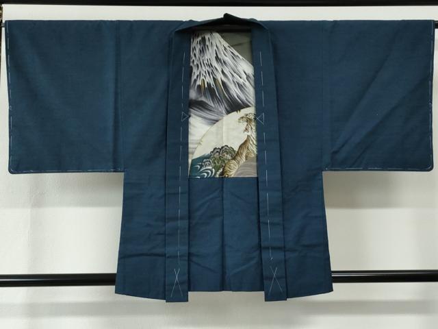 平和屋着物●男性 紬 アンサンブル 霞文 羽裏:龍・虎 正絹 逸品 未使用 CABC7163yc