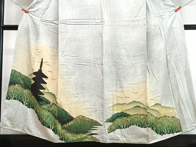 平和屋着物■訪問着 手描き 風景文 暈し染め 正絹 逸品 CABC7395xe