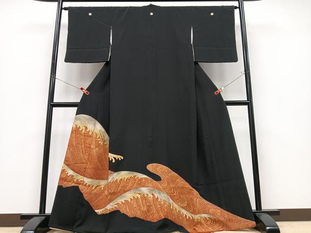 平和屋着物■豪華黒留袖 駒刺繍 立波文 金彩 正絹 逸品 CABC7446xe