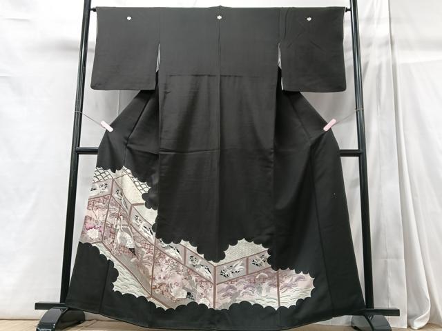 平和屋着物■豪華黒留袖 刺繍 風景文 鶴 銀彩 正絹 逸品 CABC7505xe