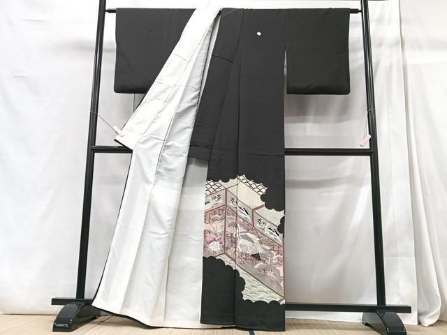 平和屋着物■豪華黒留袖 刺繍 風景文 鶴 銀彩 正絹 逸品 CABC7505xe