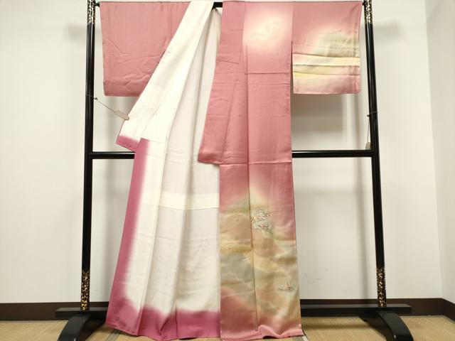 平和屋着物■訪問着 刺繍 霞笹の葉文 暈し染め 金彩 正絹 逸品 未使用 CABC7643ou