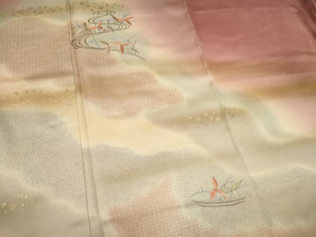 平和屋着物■訪問着 刺繍 霞笹の葉文 暈し染め 金彩 正絹 逸品 未使用 CABC7643ou