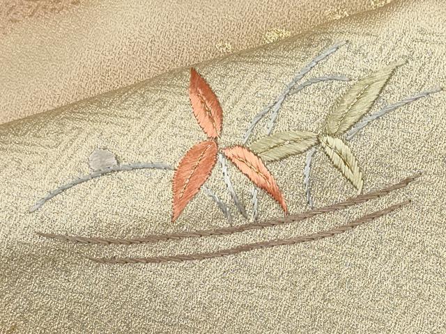 平和屋着物■訪問着 刺繍 霞笹の葉文 暈し染め 金彩 正絹 逸品 未使用 CABC7643ou