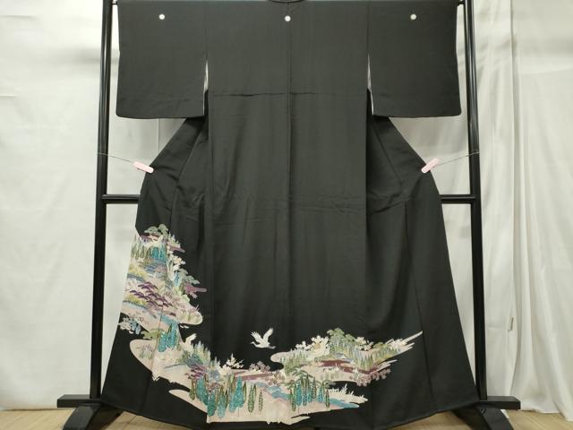 平和屋着物■豪華黒留袖 飛鶴風景文 金糸 正絹 逸品 CABC7679ou