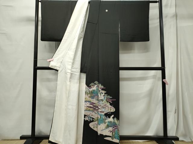 平和屋着物■豪華黒留袖 飛鶴風景文 金糸 正絹 逸品 CABC7679ou
