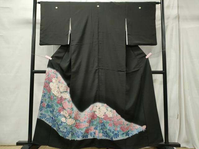平和屋着物■豪華黒留袖 刺繍 草花文 暈し染め 金銀彩 正絹 逸品 CABC7680ou