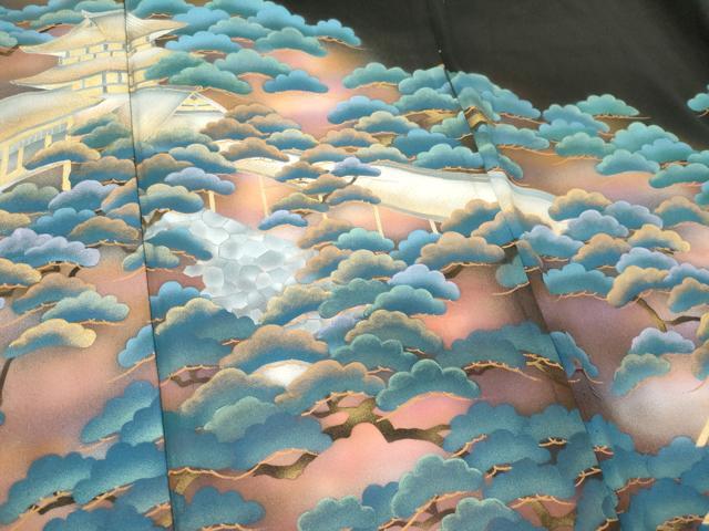 平和屋着物■豪華黒留袖 渡り橋風景松文 金銀彩 正絹 逸品 CABC7683ou