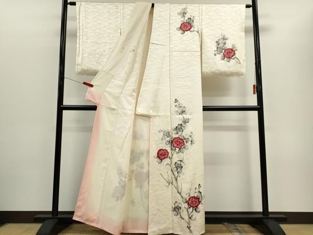 平和屋着物■訪問着 手描き 絞り 枝椿 暈し染め 正絹 逸品 CABC7728ou