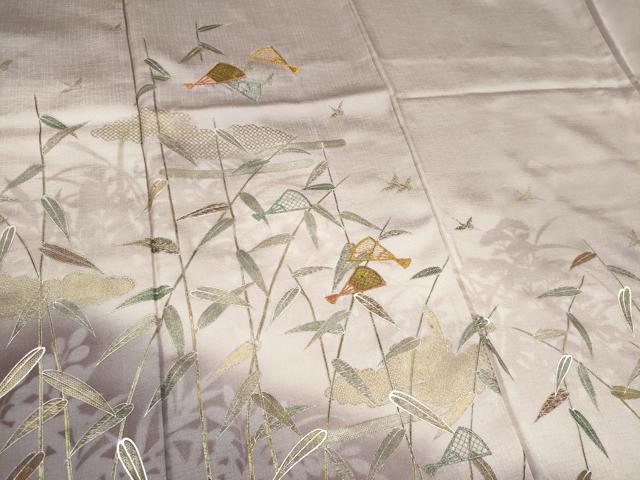 平和屋着物■訪問着 刺繍 扇面笹竹文 暈し染め 金彩 正絹 逸品 CABC7763ou