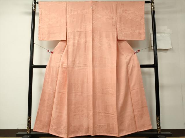 平和屋着物■上質な色無地 雲取り花地紋 一斤染色 正絹 逸品 未使用 CABC7791ou