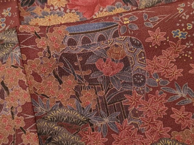 平和屋着物■上質な小紋 陶器花鳥文 金彩 鬼しぼ縮緬 正絹 逸品 CABC7875ou