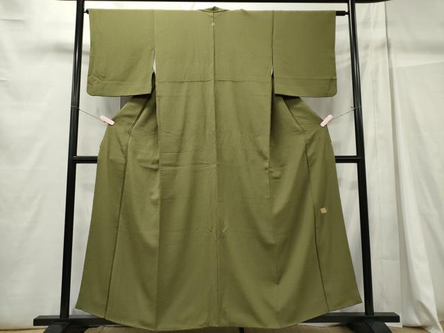平和屋着物■上質な色無地 黄海松茶色 正絹 逸品 CABC7893ou