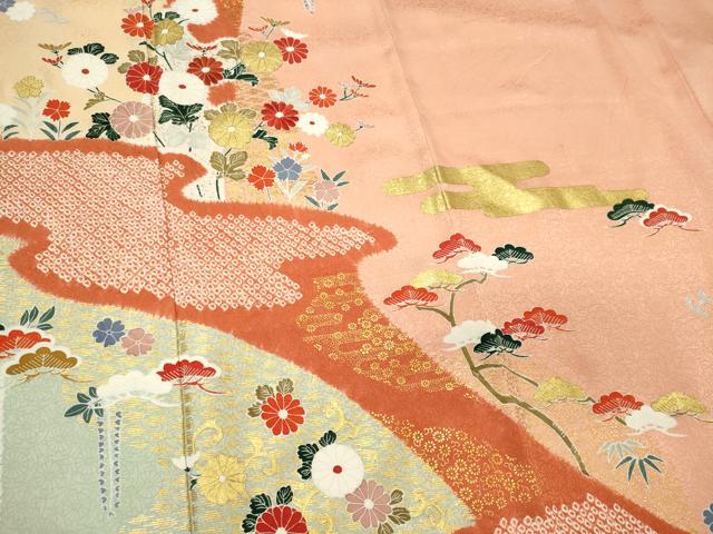 平和屋着物■訪問着 刺繍 絞り 花松文 正絹 逸品 CABC7970ou