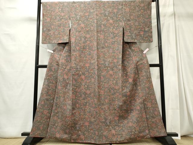 平和屋着物■上質な小紋 更紗花蝶文 鬼しぼ縮緬 正絹 逸品 CABC7971ou