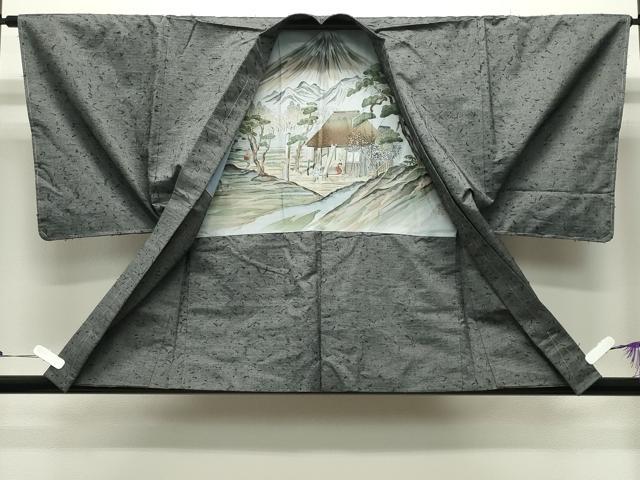平和屋着物●男性 紬 髭紬羽織セット 色無地 灰色 正絹 逸品 未使用 CABC8042gh