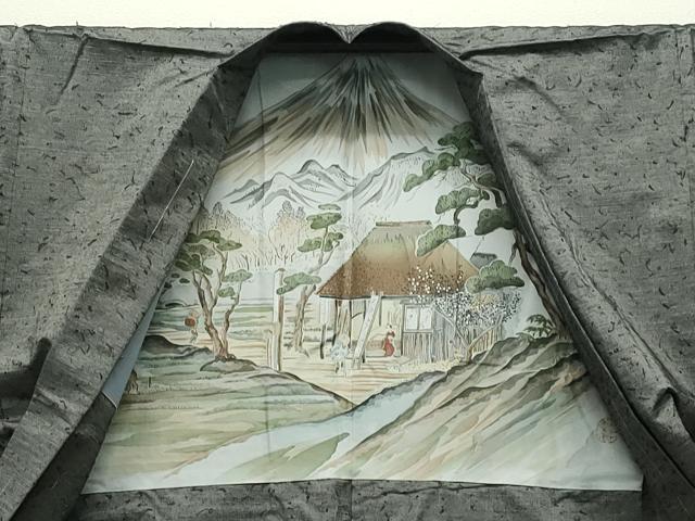 平和屋着物●男性 紬 髭紬羽織セット 色無地 灰色 正絹 逸品 未使用 CABC8042gh