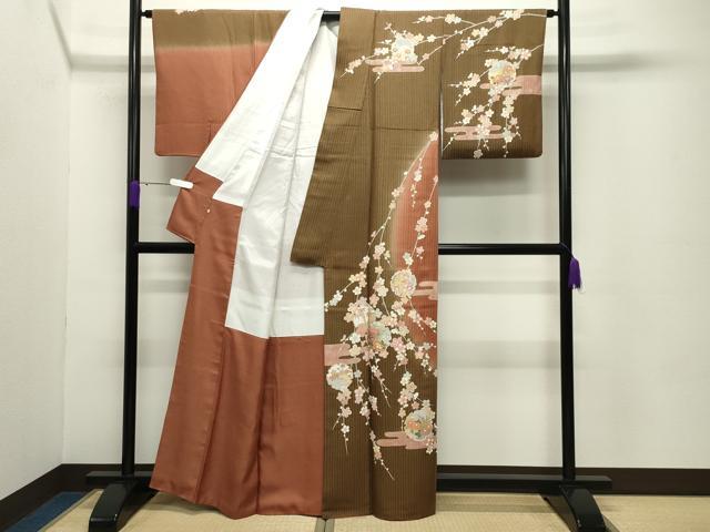 平和屋着物●訪問着 駒刺繍 雪輪松竹梅文 暈し染め 金銀彩 正絹 逸品 CABC8069gh