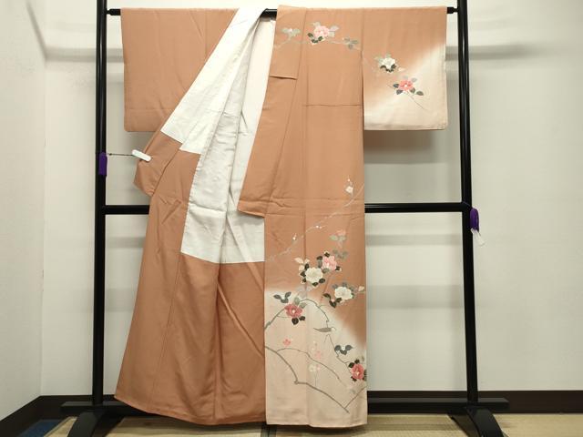 平和屋着物●訪問着 友禅 作家物 休み鳥枝椿 暈し染め 正絹 逸品 CABC8102gh