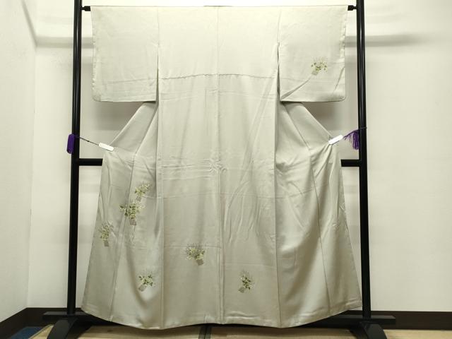 平和屋着物●訪問着 手描き 刺繍 草木文 正絹 逸品 CABC8107gh