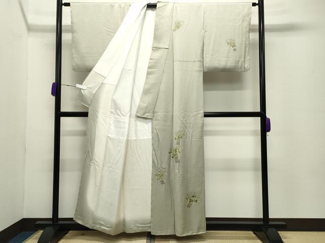 平和屋着物●訪問着 手描き 刺繍 草木文 正絹 逸品 CABC8107gh
