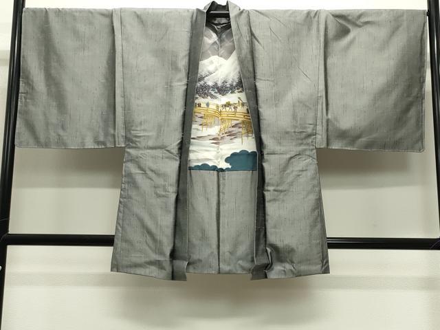 平和屋着物●男性 紬 アンサンブル 霞文 素鼠色 正絹 逸品 未使用 CABC8120gh
