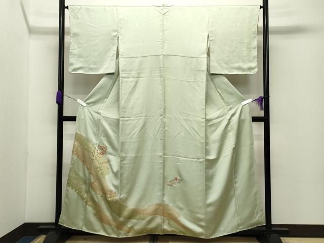 平和屋着物●訪問着 刺繍 貝桶扇面花文 金彩 正絹 逸品 未使用 CABC8123gh