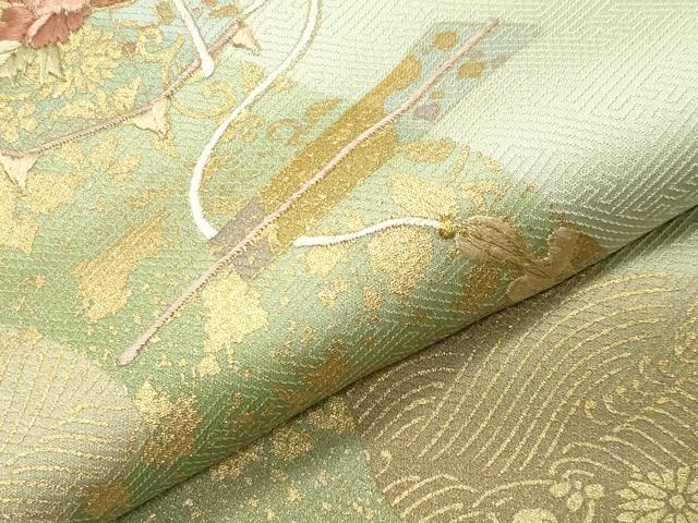平和屋着物●訪問着 刺繍 貝桶扇面花文 金彩 正絹 逸品 未使用 CABC8123gh