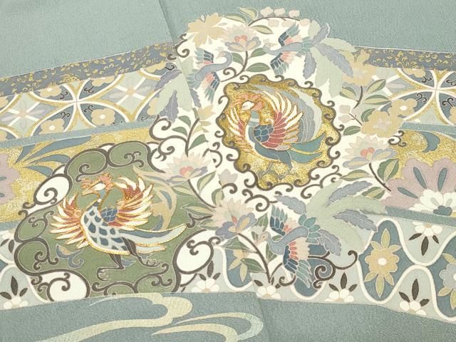 平和屋着物●豪華色留袖 作家物 駒刺繍 鳳凰花唐草文 金彩 正絹 逸品 CABC8125gh