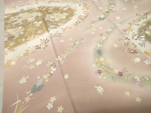 平和屋着物●訪問着 駒刺繍 地紙宝尽くし花文 暈し染め 金銀彩 正絹 逸品 CABC8129gh