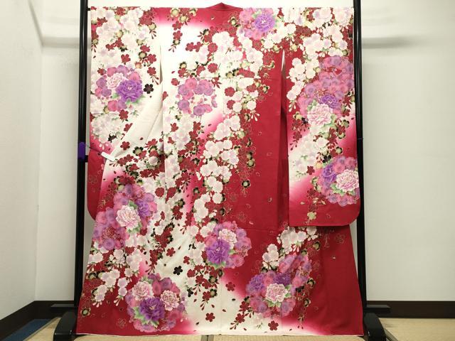 平和屋着物●豪華振袖 刺繍 舞梅花文 暈し染め 金彩 正絹 逸品 CABC8139gh