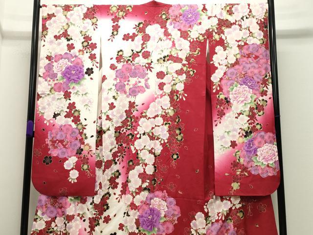 平和屋着物●豪華振袖 刺繍 舞梅花文 暈し染め 金彩 正絹 逸品 CABC8139gh