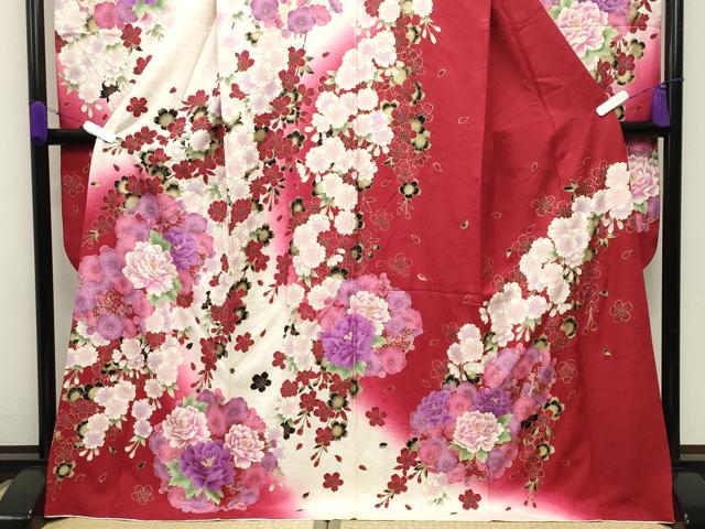 平和屋着物●豪華振袖 刺繍 舞梅花文 暈し染め 金彩 正絹 逸品 CABC8139gh