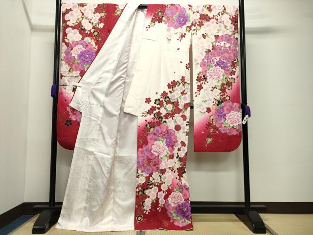 平和屋着物●豪華振袖 刺繍 舞梅花文 暈し染め 金彩 正絹 逸品 CABC8139gh
