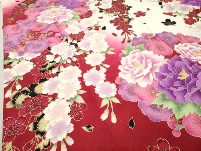 平和屋着物●豪華振袖 刺繍 舞梅花文 暈し染め 金彩 正絹 逸品 CABC8139gh