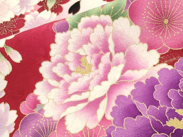 平和屋着物●豪華振袖 刺繍 舞梅花文 暈し染め 金彩 正絹 逸品 CABC8139gh
